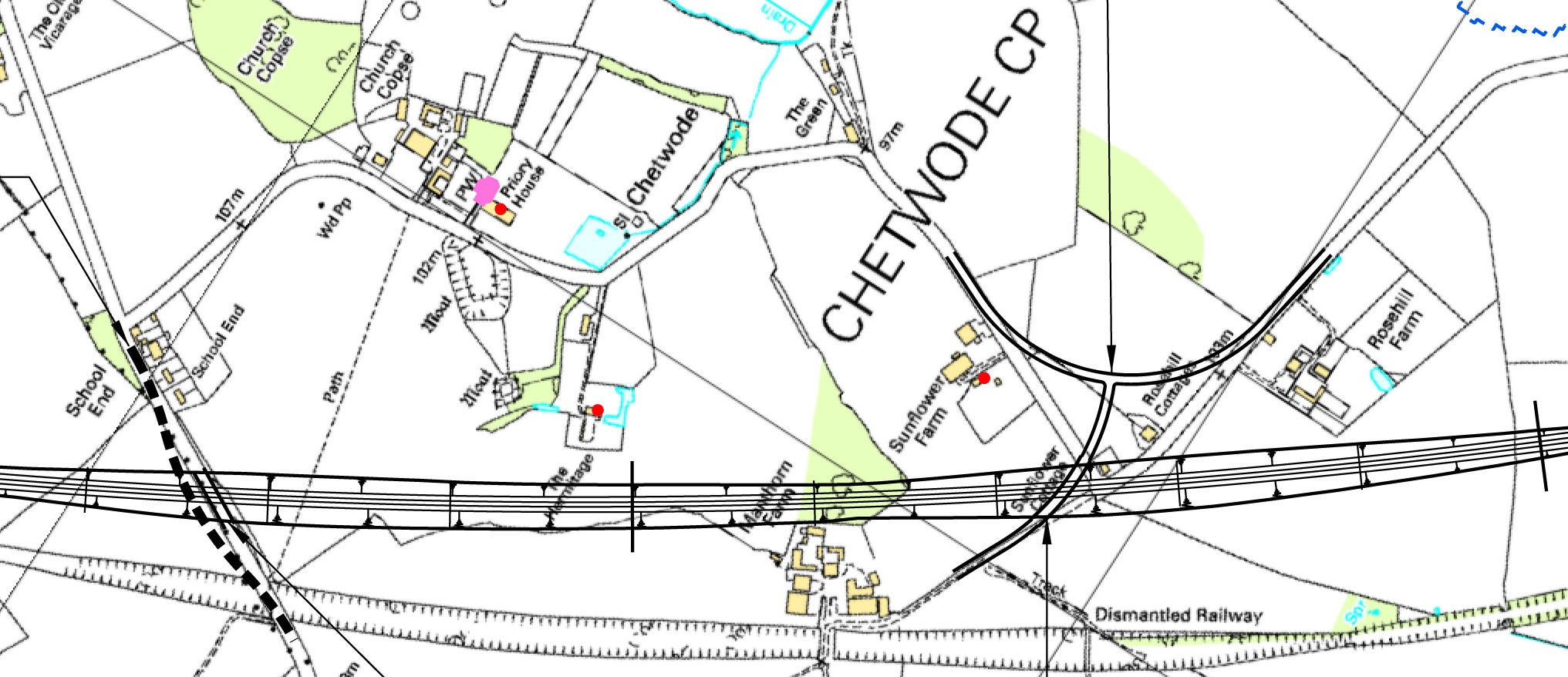 Map of HS2 planned route at Chetwode